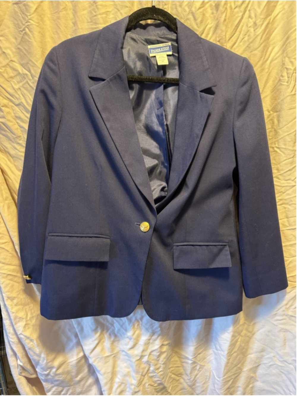Pendleton Blazer womens 10 navy blue one button lined lightweight